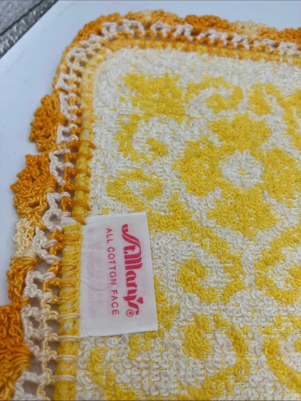 St. Mary’s Yellow Floral Crochet-Edge Hand Towel